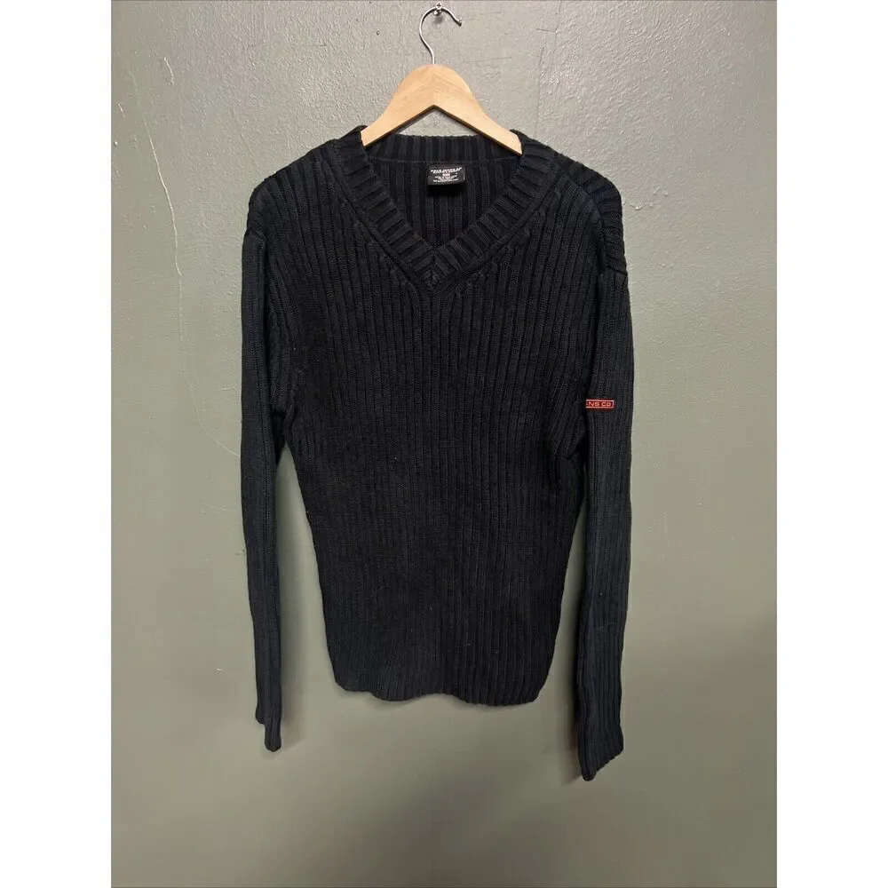 Polo Ralph Lauren Mens Sweater Large Rib Knit Chunky Cotton V-Neck Blue